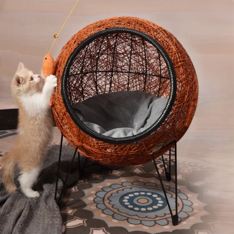 Handwoven Cat Nest All Seasons House Moisture-proof Cage with High Sling Legs Semi-circular Dirt-resistant House