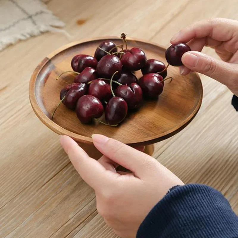 High Stand Wooden Cake Plate Creative Food Serving Trays Eco Naural Wood Dessert Fruit Snack Tray Home Decor Photography Props