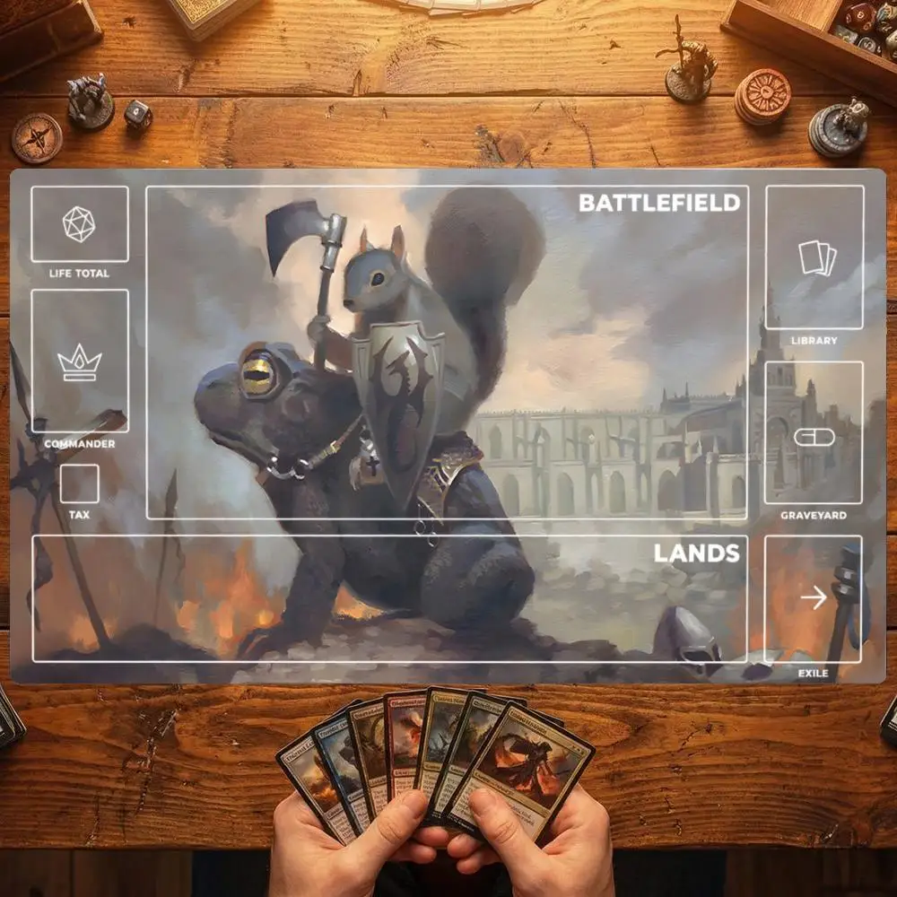 Squirrel Knight Castle TCG Playmat 35X60CM Magic Card Battle Mat Non-Slip Durable Stitched Edge Tabletop Playmat