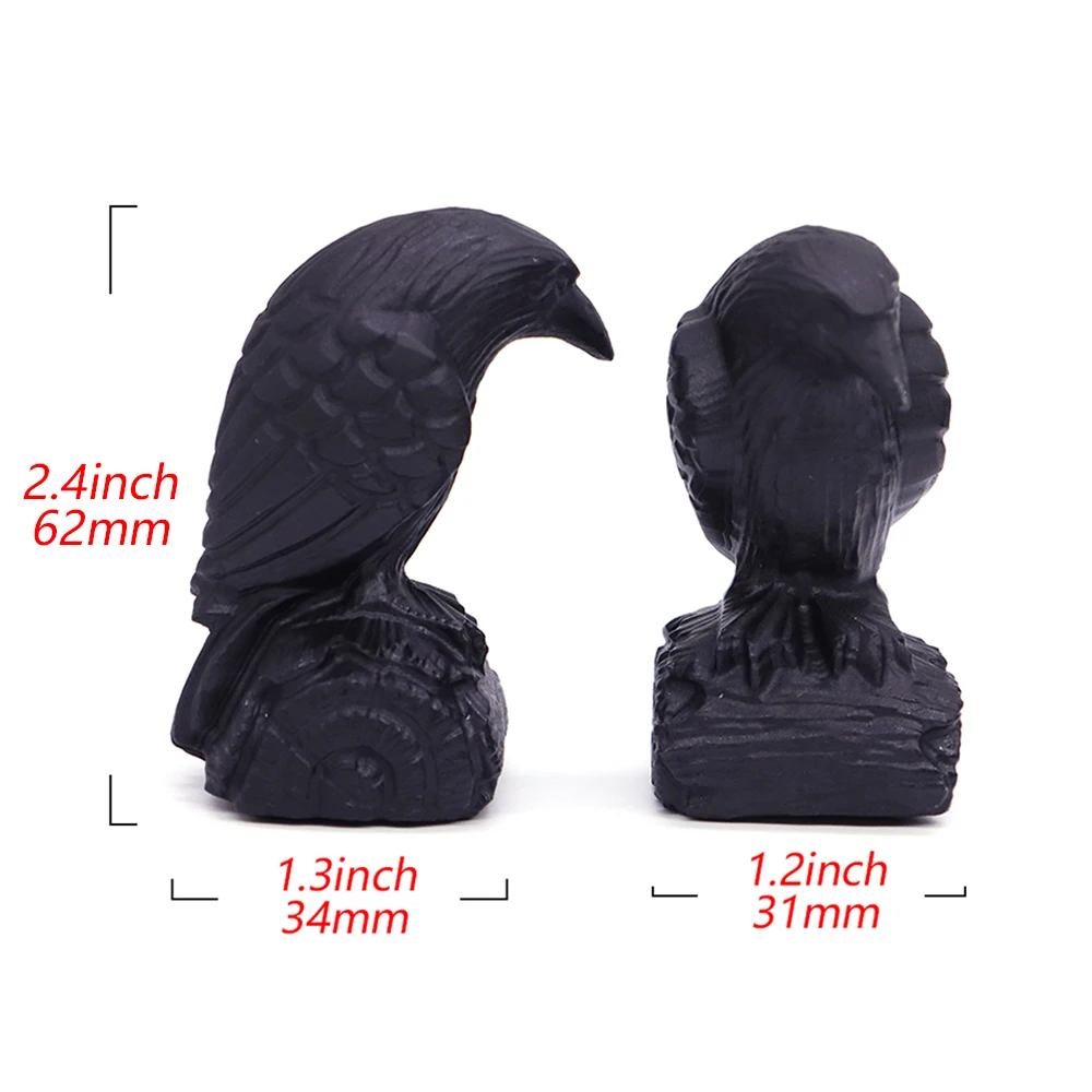 Natural Stone Black Obsidian Carving Matte Crow Quartz Crystals Raven Mini Bird Healing Crystal Ornament Halloween Decor Gifts