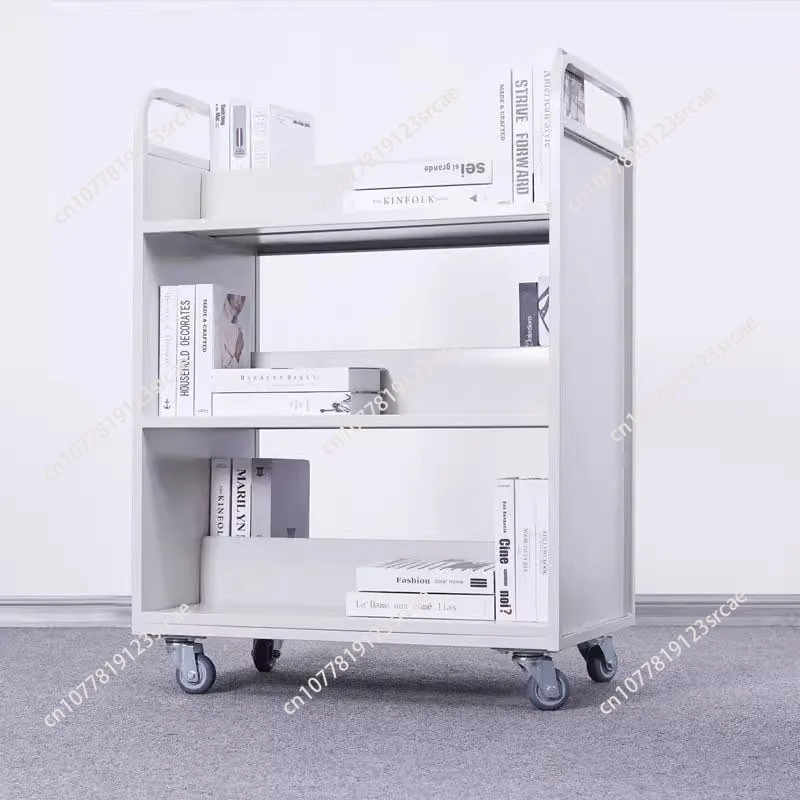 Silent book cart trolley Special for archives, second floor and third floor mobile steel book cart, three-step climbing ladder