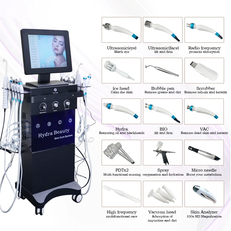 

15 в 1 Профессиональный 14 в 1 Hydra Oxygen Small Bubbles Уход за кожей Красота Машина Омоложение кожи Чистка лица Устройство для ухода за кожей
