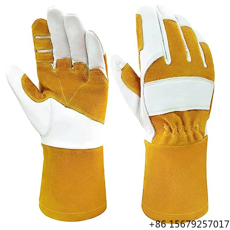 Top Layer Sheepskin TIG Welding Gloves Anti Slip Durable Thick Heat Resistant Safety Cuff Breathable Latex Free Industrial Stock