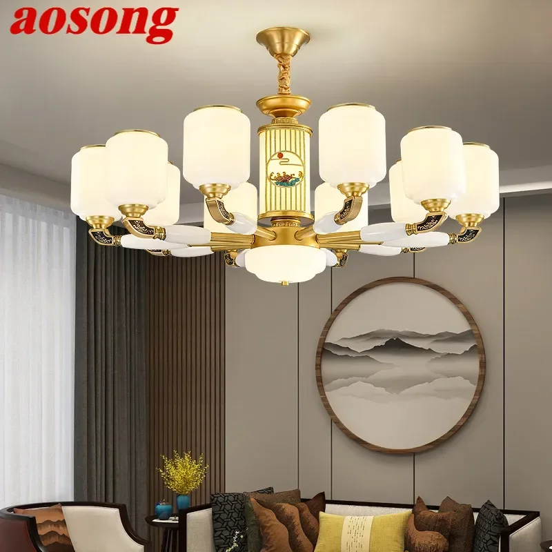 AOSONG Contemporary Luxury Brass Pendent Lamp  Chinese style Living Room Dining Room Bedroom Villa Hotel Sample Room Chandelier