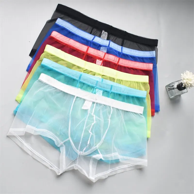 

6PCS Men's Sexy Boxers Transparent Mesh Underwear Taste Underpants Solid Low Waist Men Lingerie Homewear Shorts
