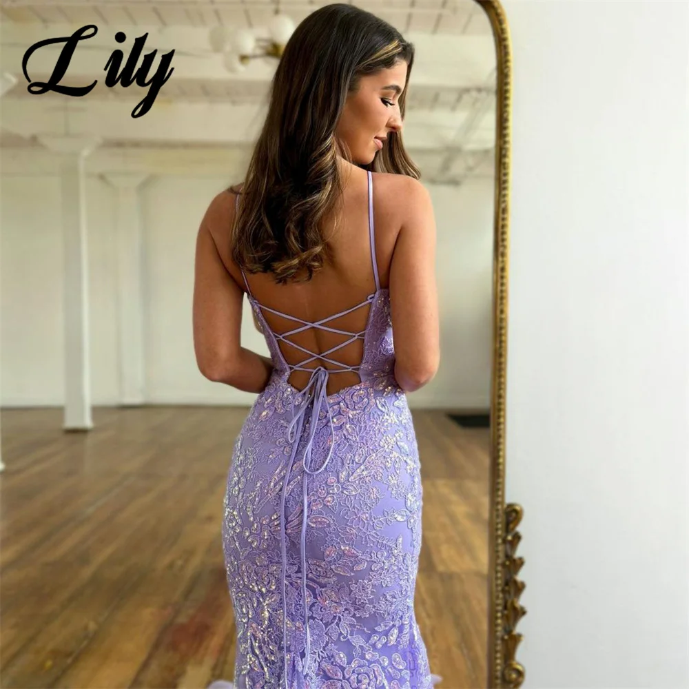 Lily Purple Trumpet Formal Dresses Square Collar Party Dress For Wedding Sleeveless Pleats Special Occasion Dresses robe soirée