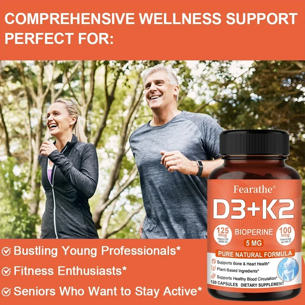 Vitamin D3 (5000iu/125mcg) + K2 (Mk7)- Botanicals + Black Pepper Extract - Supports Healthy Immune, Heart & Bone Health, Non-GMO