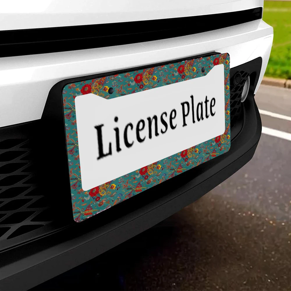 1 قطعة ريترو البط البري الملونة نمط الأزهار 2 حفرة إطار لوحة الترخيص ، مادة الألومنيوم ، 6x12 بوصة مع طقم مسامير ربط ، سيارة فريدة من نوعها دي
