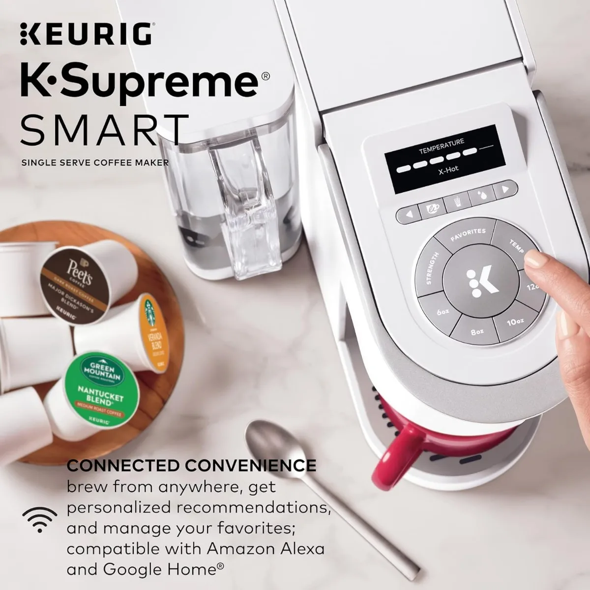 صانعة القهوة الذكية Keurig K-Supreme ، المشروبات البيضاء ، تكنولوجيا التدفق المتعدد ، أحجام أكواب 6-12 أونصة