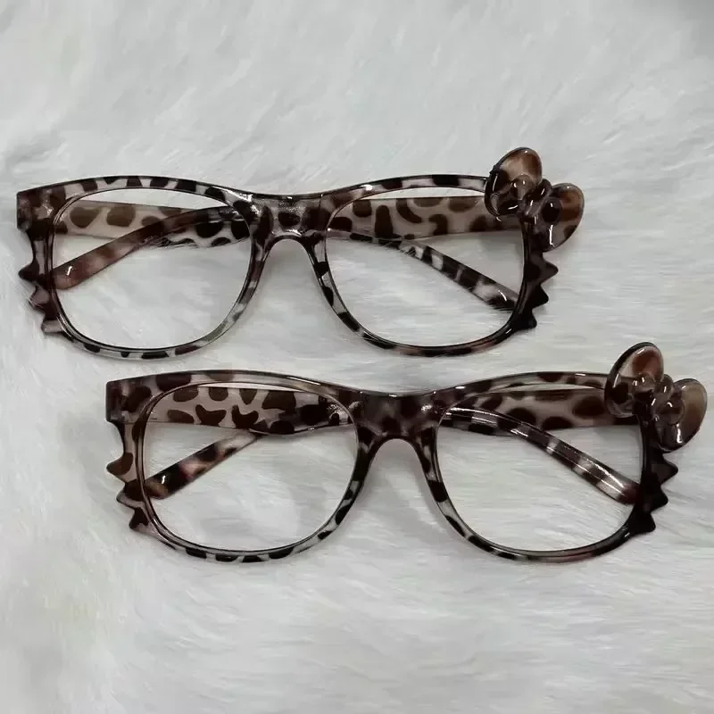 Cat Ear Leopard Cat Bow Glasses Frame No Lenses Cosplay Vintage Halloween Party Costumes Props Decorative Y2K DIY Frames image 5