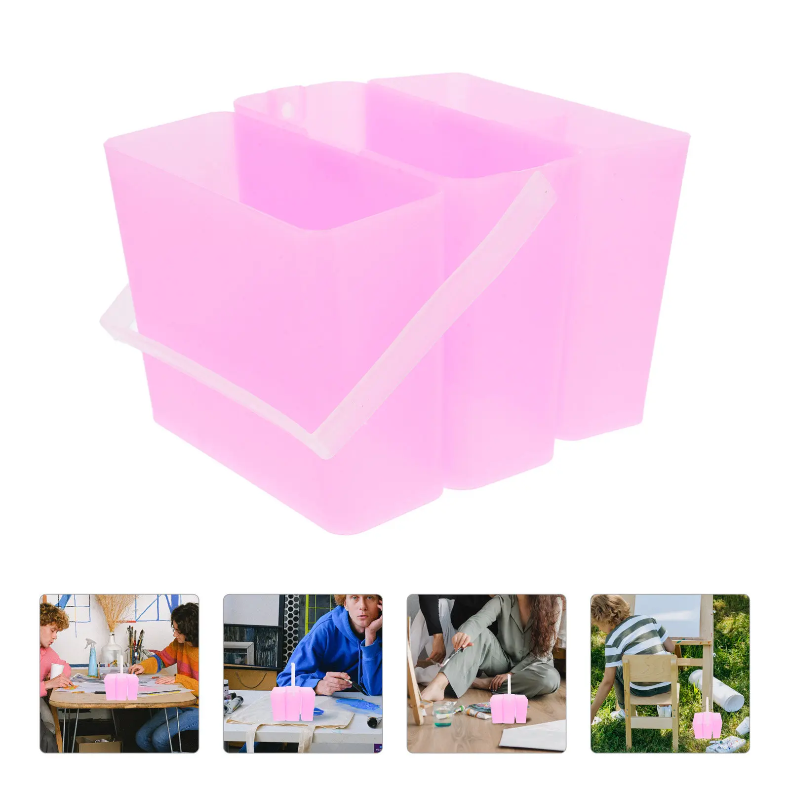 3-in-1 Paint Brush Cleaner Cup Compact Square Design Handheld Rinse Bucket Water Storage Barrel for Watercolor Acrylic Oil