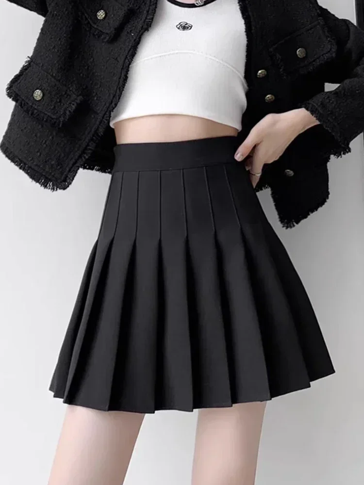 Spring Summer Lady Solid Color Slim Fit Mini Skirts Female Comfortable Elastic Zipper Skirts Girls High Waisted JK A-line Skirts