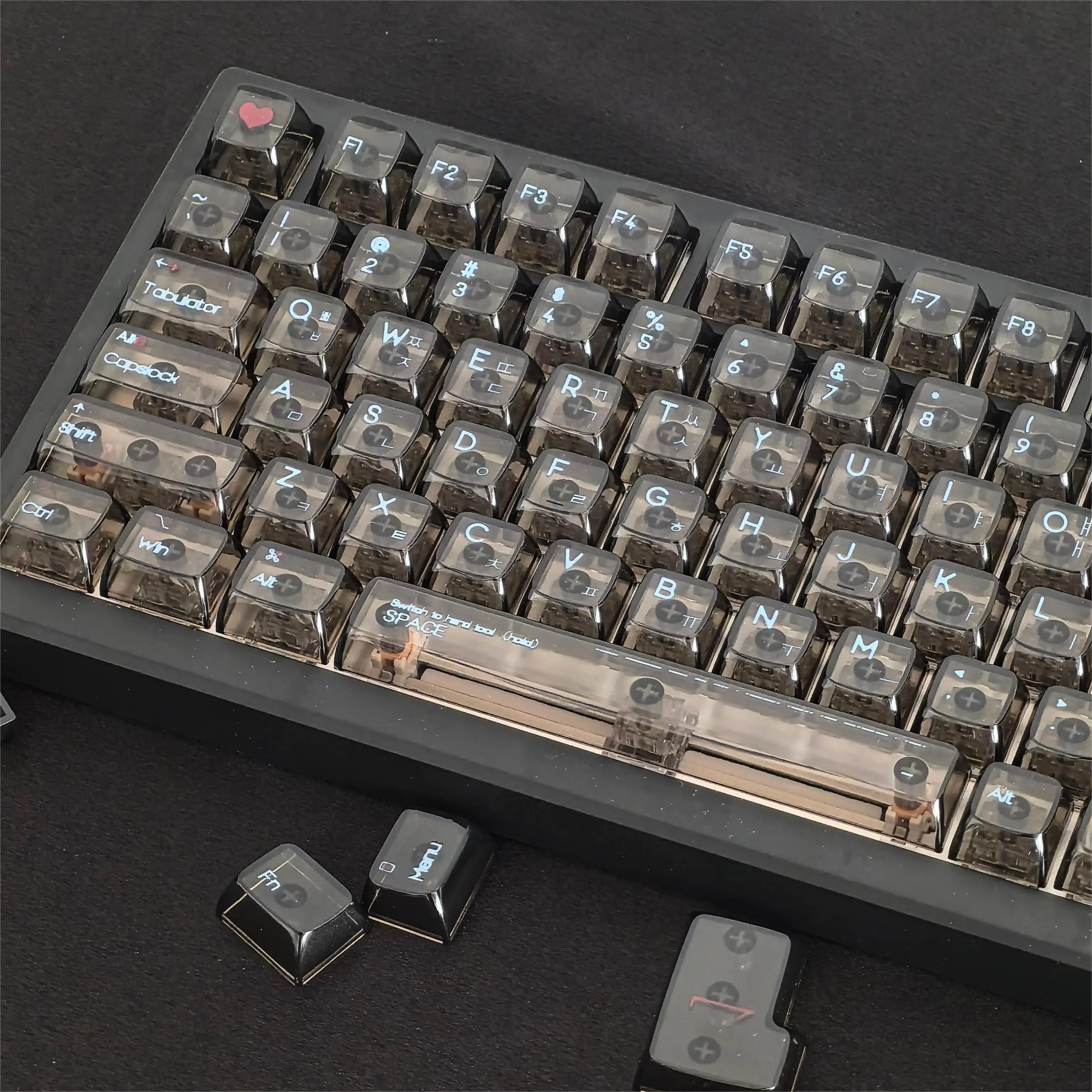 Koreaanse Keycaps 132 toetsen Zwart transparant Keycap CBSA-profiel PC-materiaal Key Caps Geschikt voor MX Switch mechanisch toetsenbord