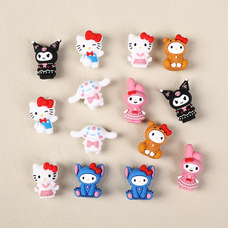 7Pcs 3D Cartoon Puppe Silikon Perlen Lebensmittel Grade Fokus Beißring Perle für DIY Schnuller Clip Zahnen Kauen Spielzeug schnuller Halter Zubehör