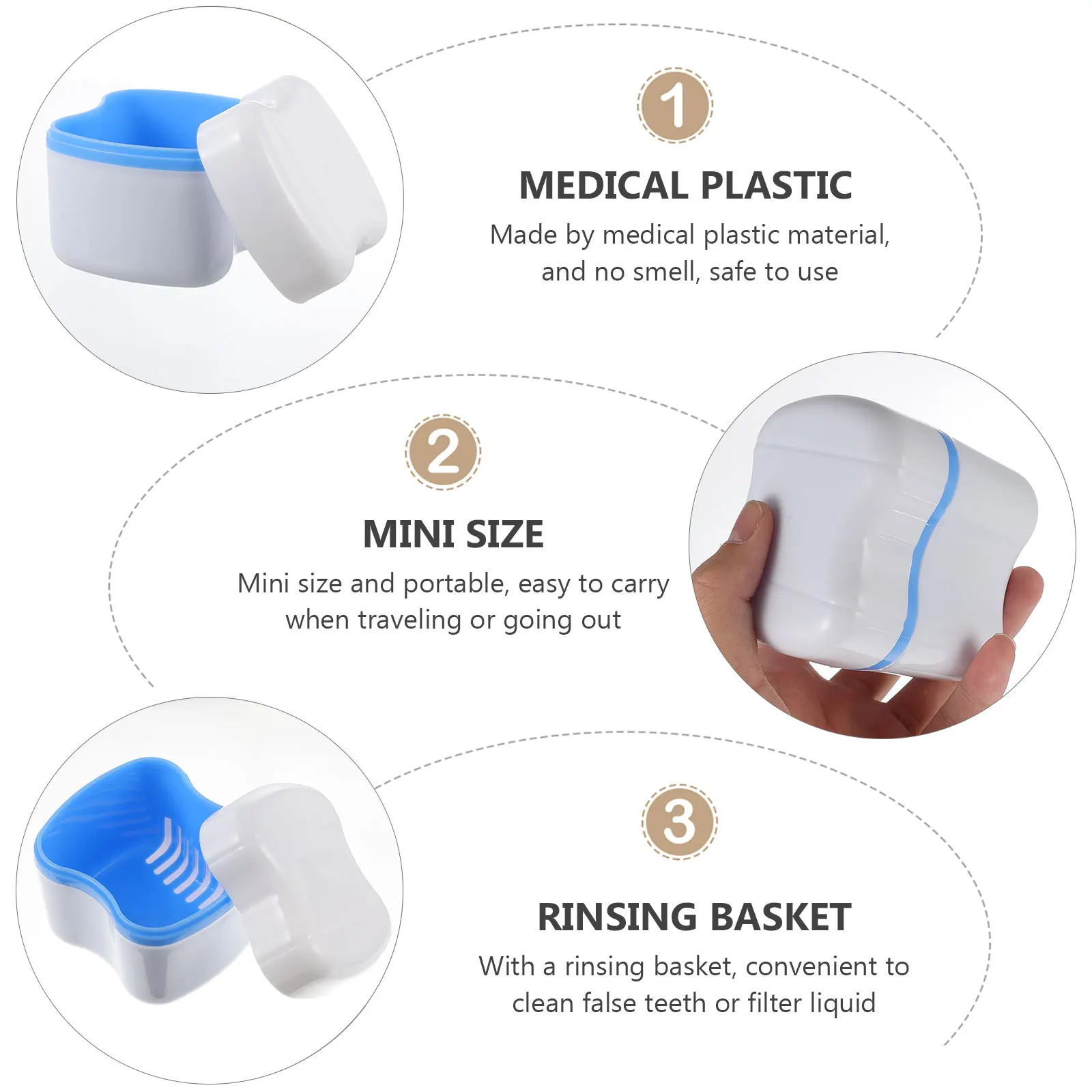 

3 Pcs Denture Cleaning Box Storage Case Green Plastic Travel Portable Elder Oral Health Container Retainer