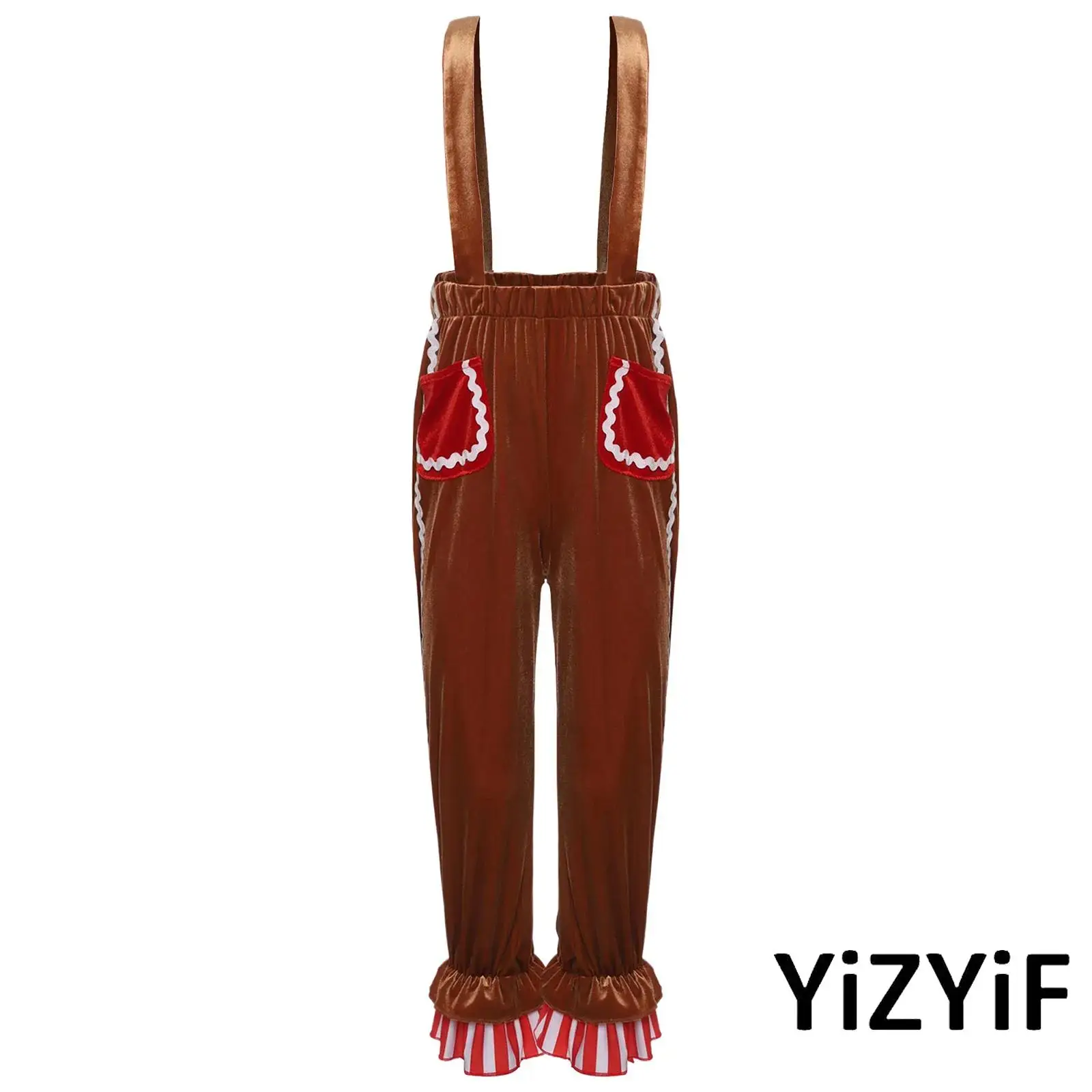 

Unisex Girls Festive Christmas Gingerbread Man Character Outfit with Elves T-shirt with Suspender Pants for Halloween Cosplay