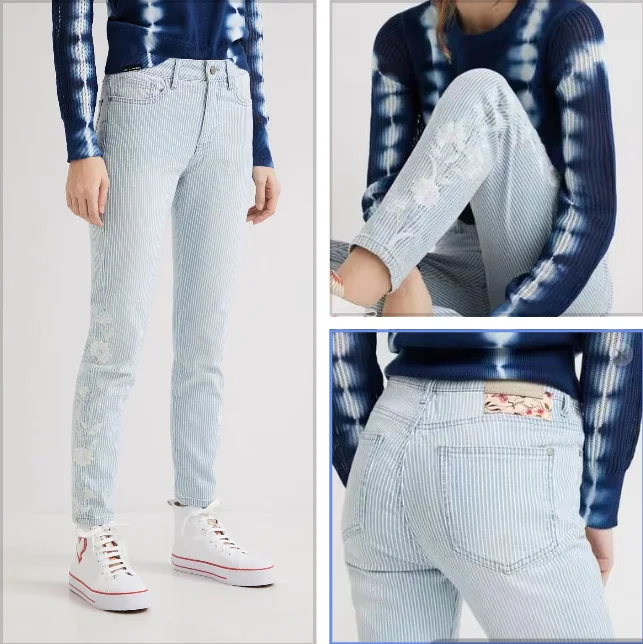 Foreign trade original single Spanish new exquisite embroidery cotton slim stretch jeans