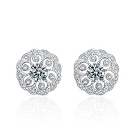 XEA005 Lefei Fashion Trendy Classic White Moissanite 0.5ct Exquisite Desgin Hollow Flower Earrings Women Silver 925 Jewelry Gift