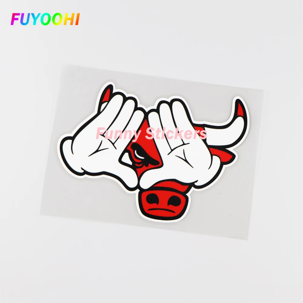 Fuyoohi adesivos engraçados para exterior/proteção, desenho animado, cabeça de vaca vermelha, decalque de vinil, à prova d'água, adesivo de carro, personalidade, animal, decalques de pvc