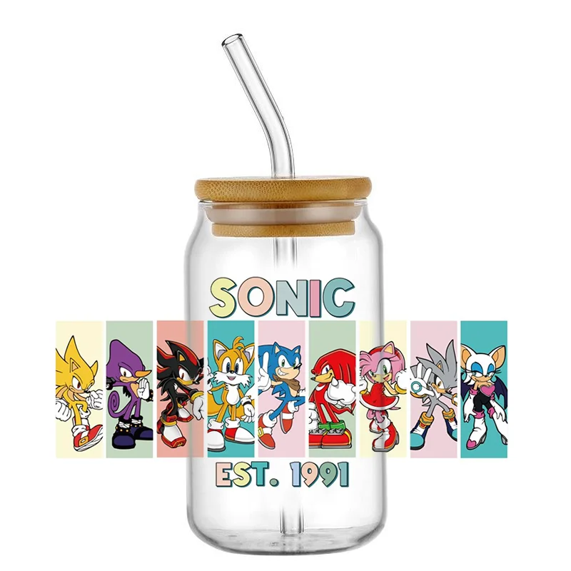 Miniso Cartoon Hedgehog Pattern UV DTF Printed Wrap Sticker for Cup Glass Can Waterproof 16oz TransferSticker