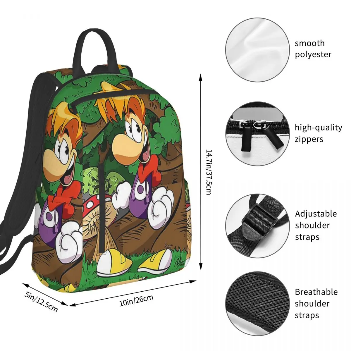 Cartoon Games Rayman Legends Backpack Student Boys Girls BookBag Children School Bag Laptop Shoulder Bags for Men Women
