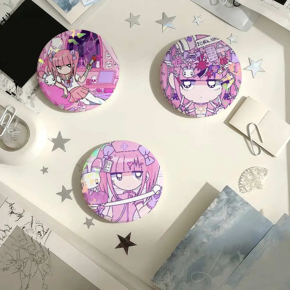 Cartoon Menhera C-Chan kawaii pink Laser Badge Pins Handmade Brooches for Backpack Gifts Bag Decor Fans Collect