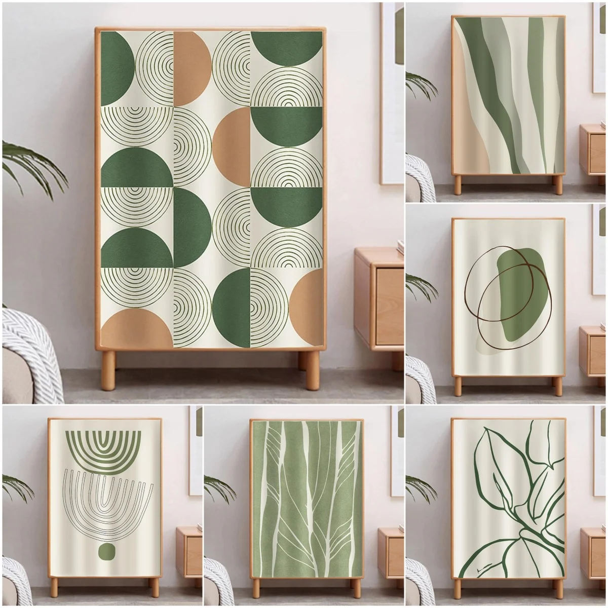 VIKAMA Minimalistischer geometrischer Schrankvorhang, ohne Bohren, staubdicht, für Küche, Kleiderschrank, offenes Regal, Wohnzimmer, Heimdekoration
