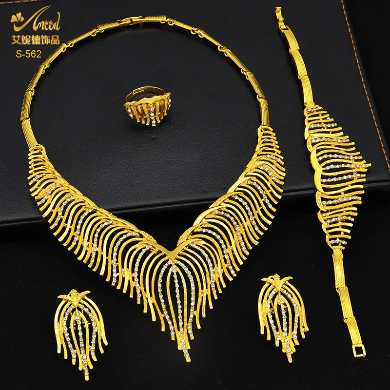 ANIID Dubai Gold Color Jewelry Set For Women Indian Earring and Necklace Nigeria Moroccan Bridal Wedding Accessorie Party Gifts