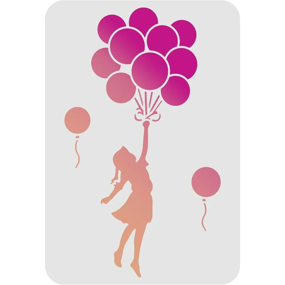 Balloon Stencils Template 11.7x8.3 inch Plastic Balloon Drawing Painting Stencils Balloon Girl Pattern Stencils Reusable Stencil