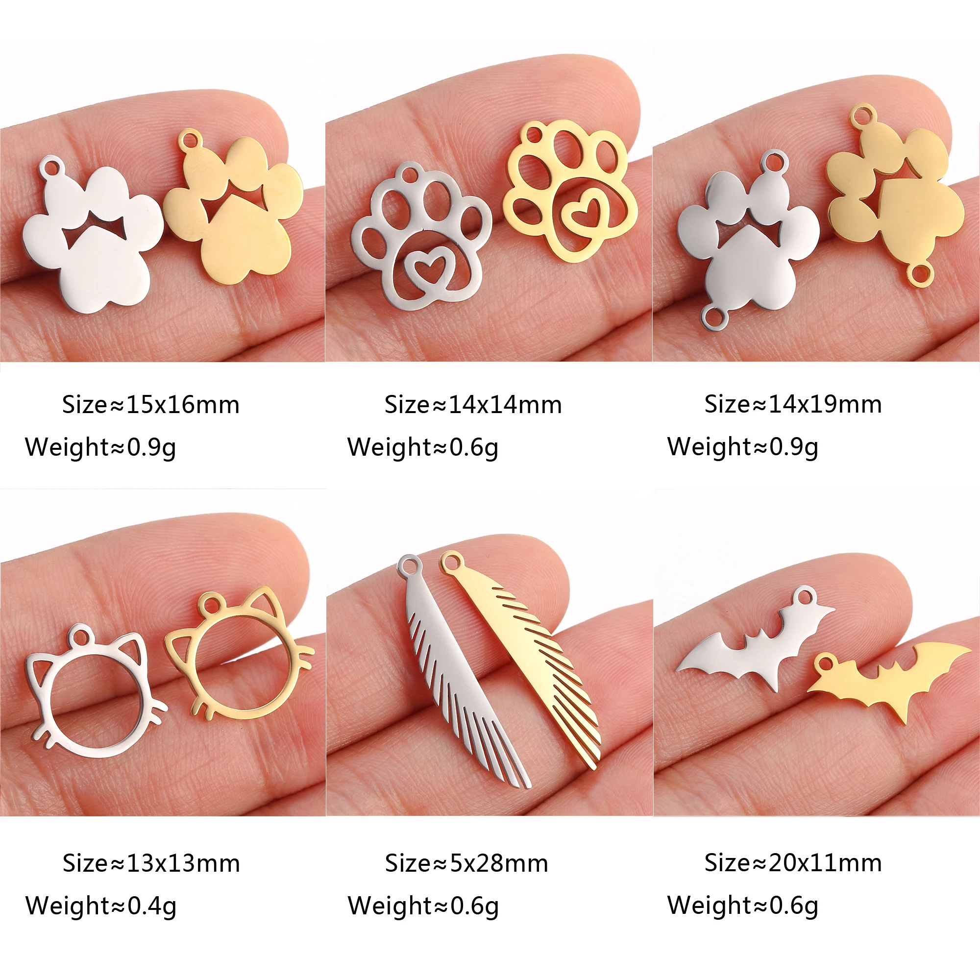 5Pcs/Lot Animal Theme Charms Cat Paw/Love Heart Dog Claw/ Horseshoe Stainless Steel Pendants DIY Crafts Jewelry Making Supplies