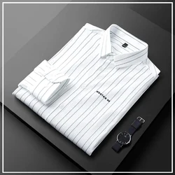 2024 Summer Light Luxury Business High-end Fashion Lapel Letter Logo Stripe Print Minimalist Casual Oversized Long Sleeved Shirt