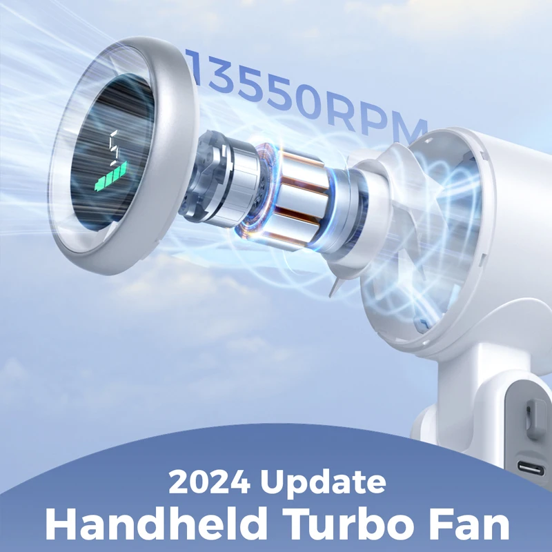 Imagem -02 - Mini Ventilador Turbo Dobrável Recarregável Portáteis Ventiladores Portáteis Alta Velocidade 13550rpm