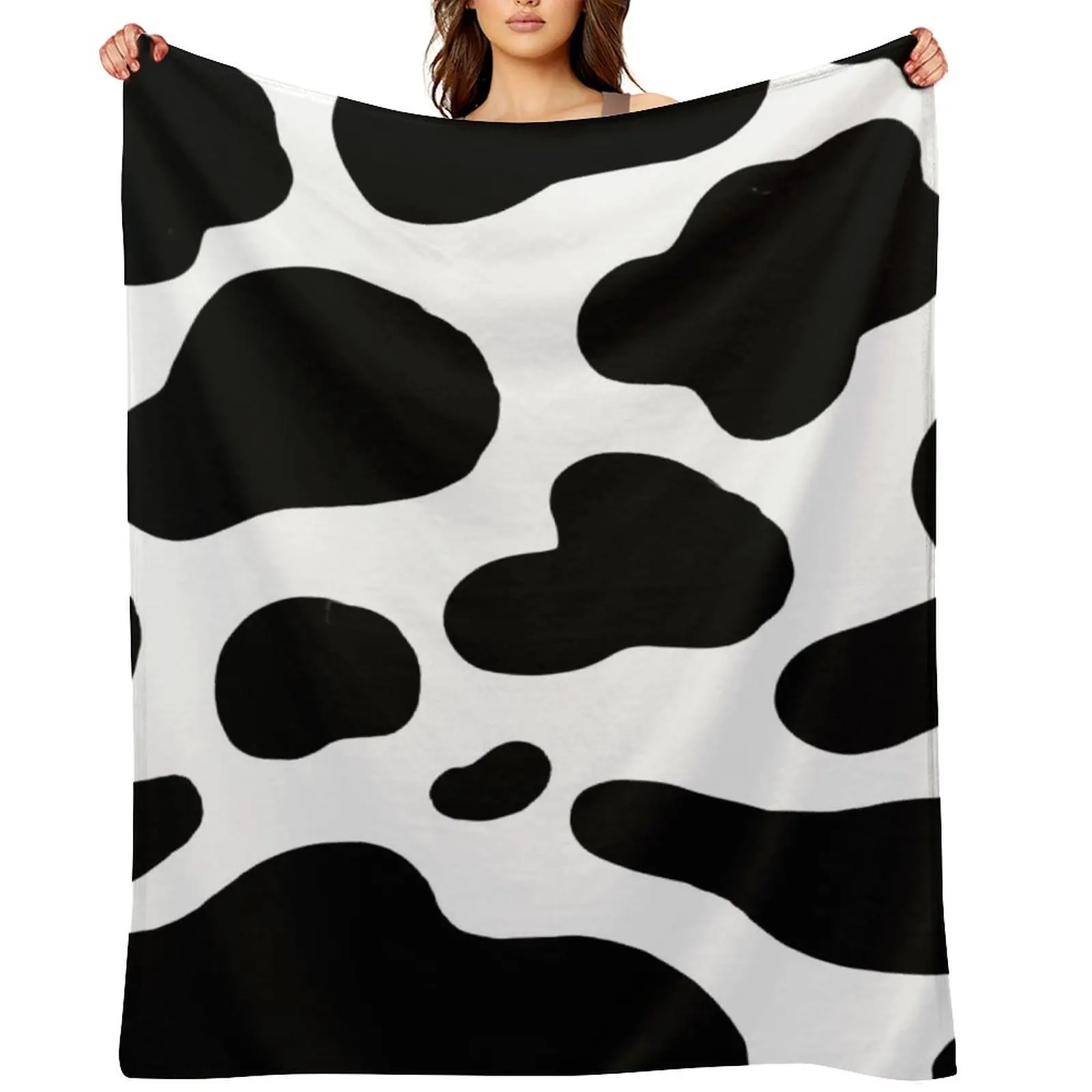 

Cow Print Black and White Throw Blanket Flannels Picnic Stuffeds Decorative Throw Blankets
