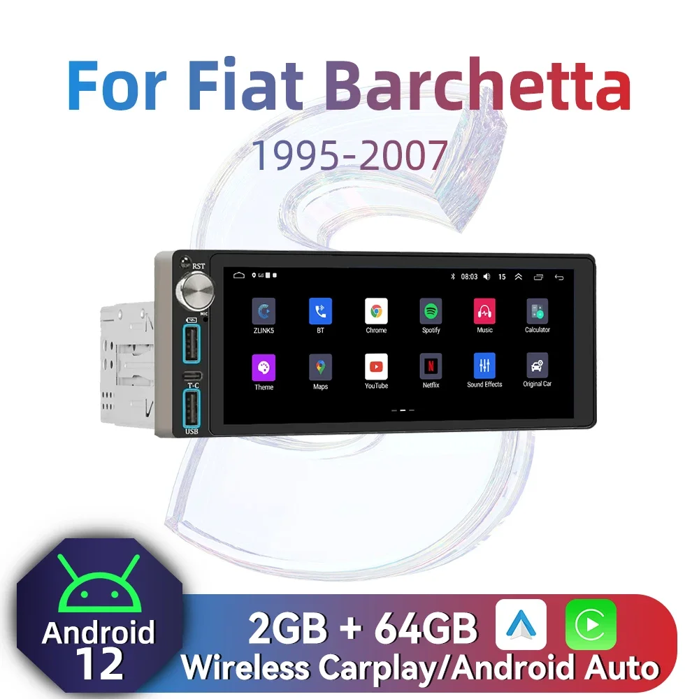 

Carplay Android Auto Autoradio 1 Din Radio Android Car Multimedia for Fiat Barchetta 1995-2007 6.86" Screen Stereo Head Unit GPS