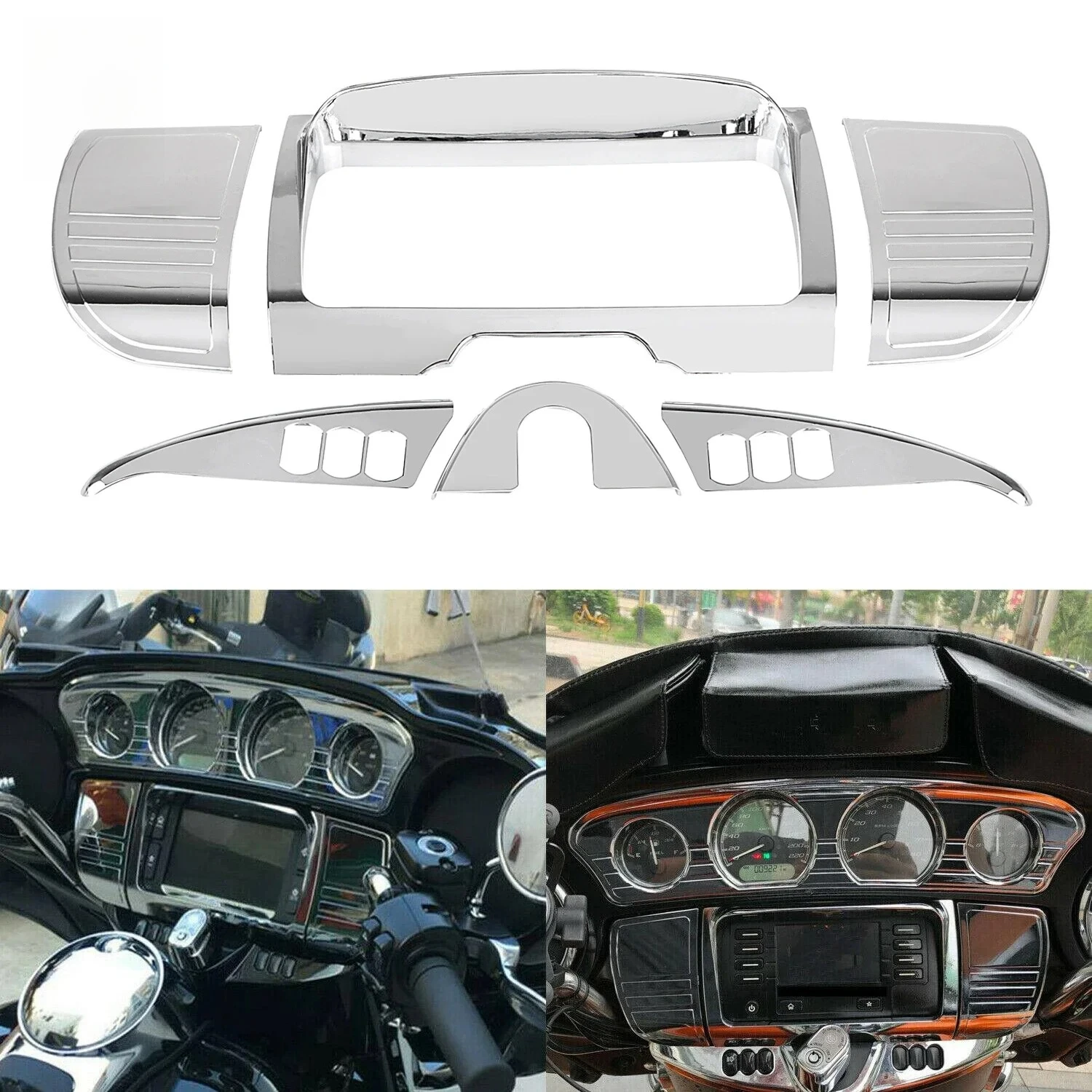 Motorcycle Fit For Harley 2014-2023 Stereo Trim Inner Fairing Panels Cover Chrome Touring Electra Street Glide FLHTCU FLHX FLHTK