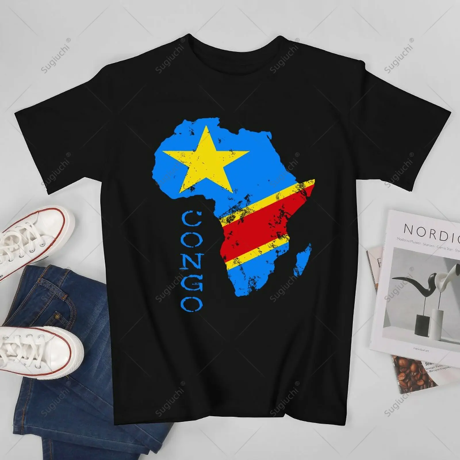 

Unisex Men Map of Africa Democratic Republic of Congo Flag Tshirt Tees T Shirts Women Boys 100% Cotton T-Shirt