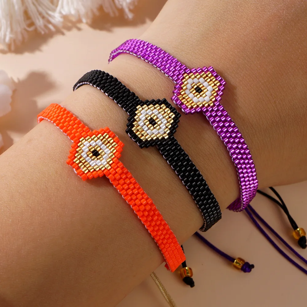

ZGMXR Rice bead bracelet Hexagon Creativity Devil's eye Bohemia Pattern Hand-woven Adjustable Female Fashion Beaded bracelet
