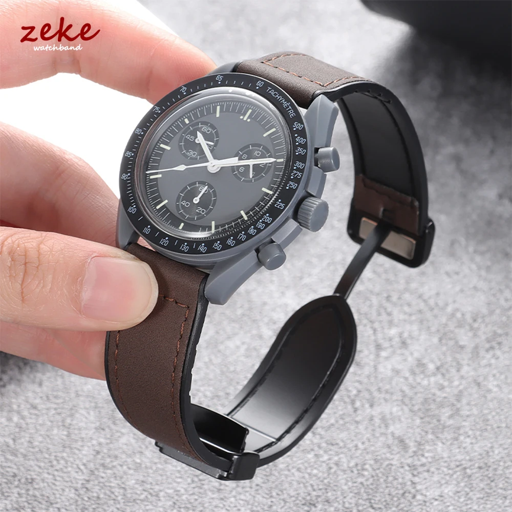 Leather+Silicone Watch Strap 20mm 22mm for Omega MoonSwatch for Swatch Magnetic Band for Samsung Galaxy Watch 4 5 6 7 40mm/44mm