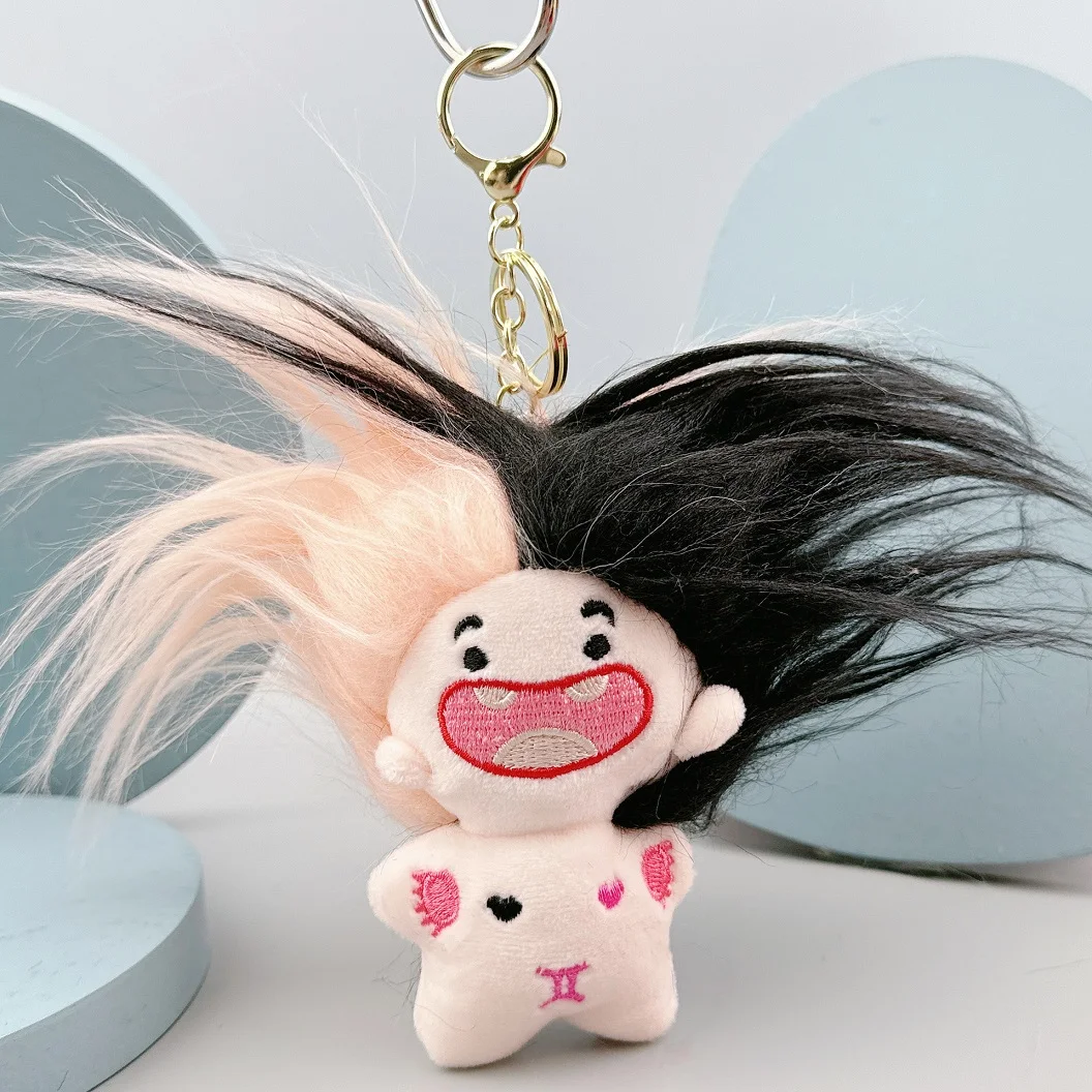 Plüsch Cartoon Puppe Anhänger Schlüsselbund Tasche Anhänger 10 cm Langes Haar Konstellation Gefüllte Puppe Sternzeichen Puppe Anhänger Zubehör