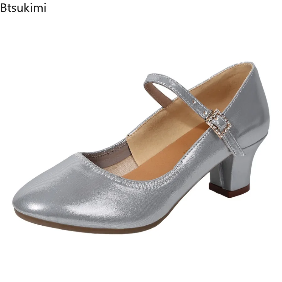 2025 المرأة أحذية الرقص اللاتينية الذهب والفضة السالسا التانغو أحذية رقص كعب مربع 5 سنتيمتر الفتيات النساء ممارسة قاعة الرقص الأحذية
