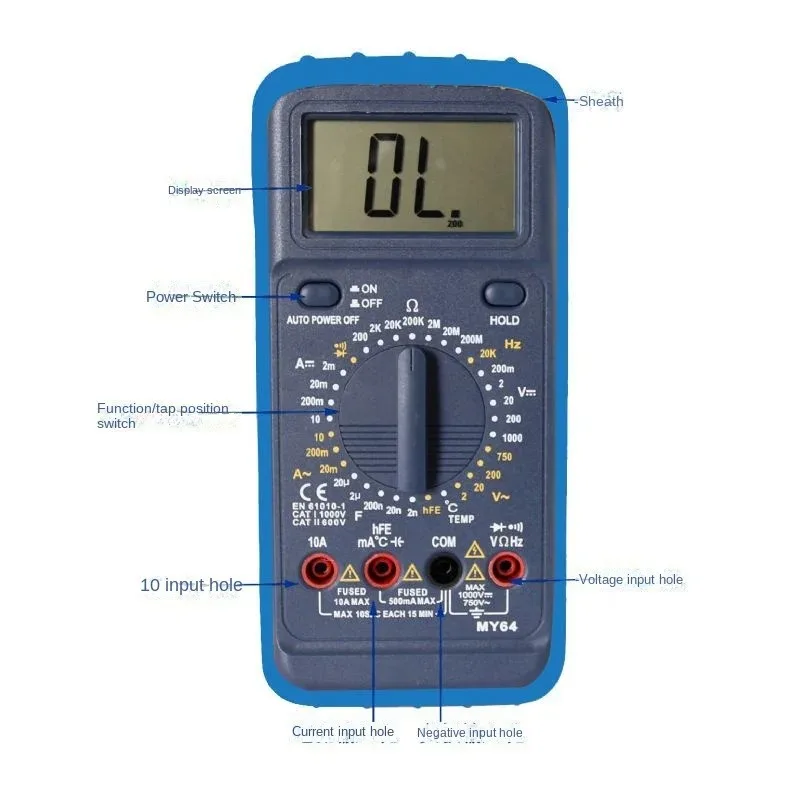 Digital multimeter MY64 frequency measuring temperature capacitor anti burning double fuse