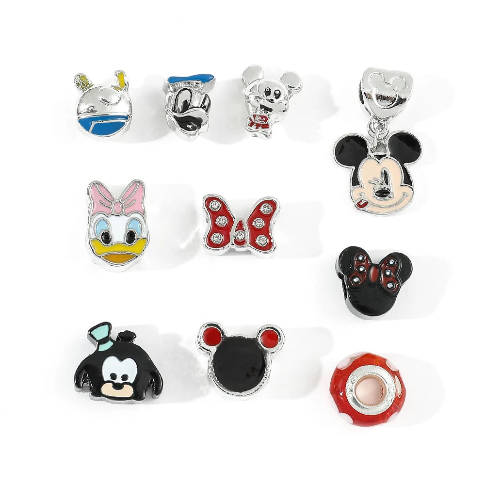 Wholesale 10 Pcs/lot Disney Mickey Minnie Mickey Mouse Stitch The Little Mermaid Beads Fit Bracelet for Women DIY Jewelry