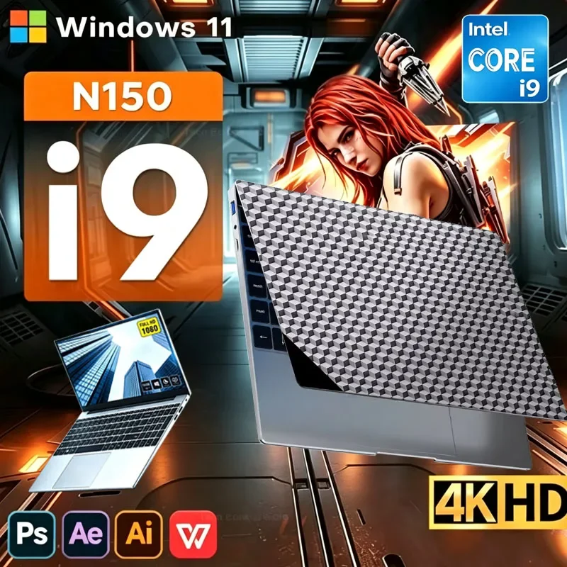 15.6 Windows 11 Laptops Intel Core N150 16GB RAM 1TB SSD Gaming Laptop Backlit Keyboard PC Fingerprint UnIock Computer