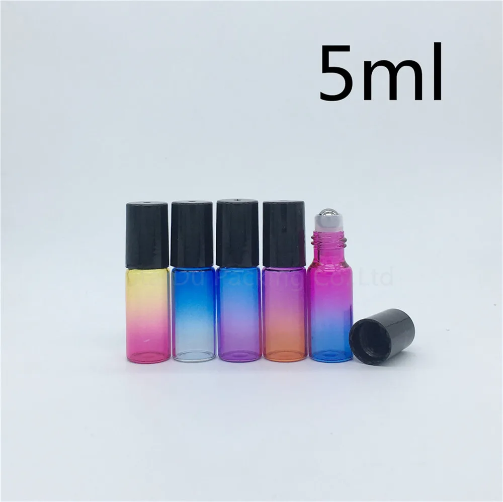 100pcs/lot 5ml Colour Roll On Perfume bottle, 5ml Essential Oil Rollon bottles,  Gradient Color Glass Roller Container