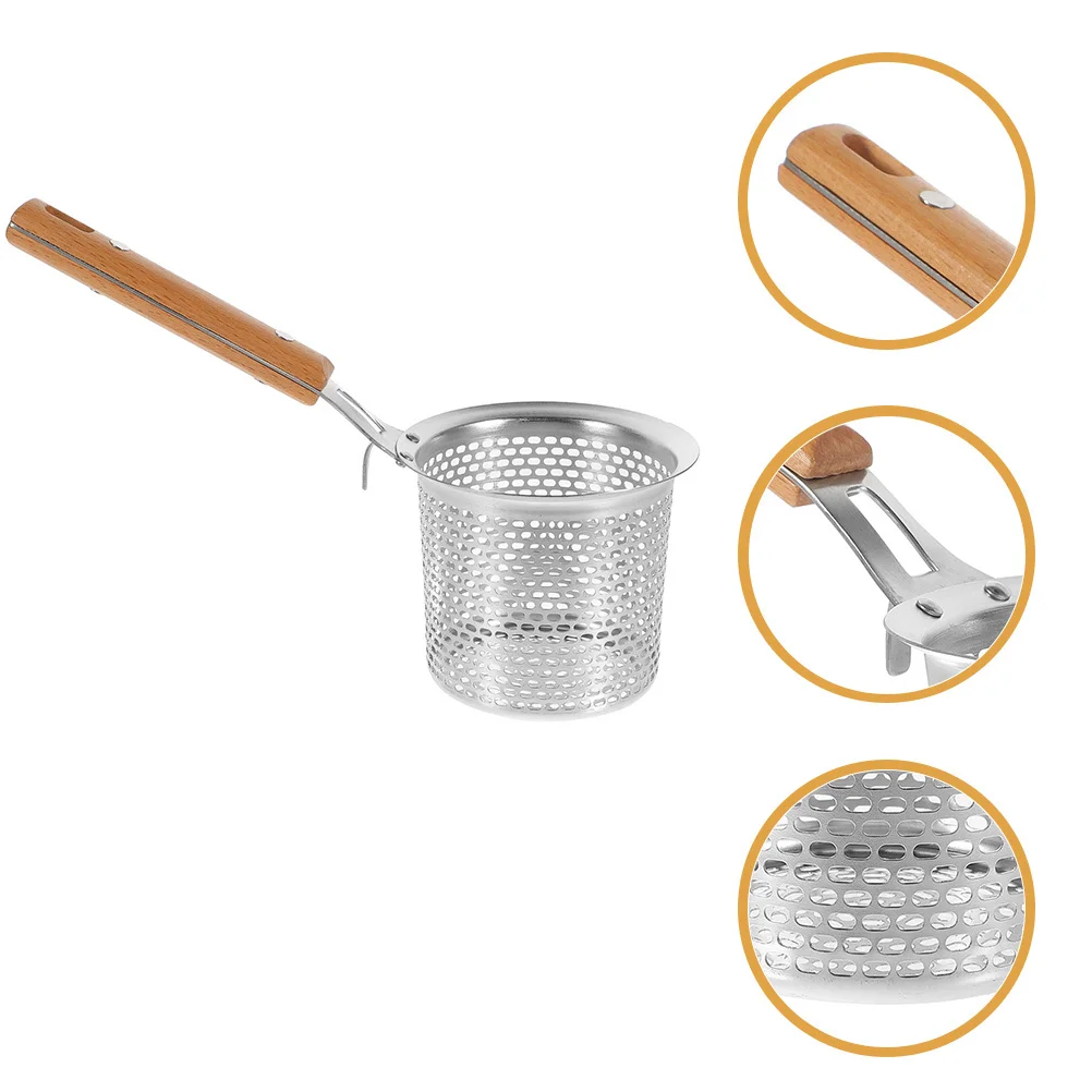 

Stainless Steel Spaghetti Strainer Spoon Wood Handle Fine Mesh Pasta Basket Kitchen Noodle Colander Food Strainer Hot Pot Filter