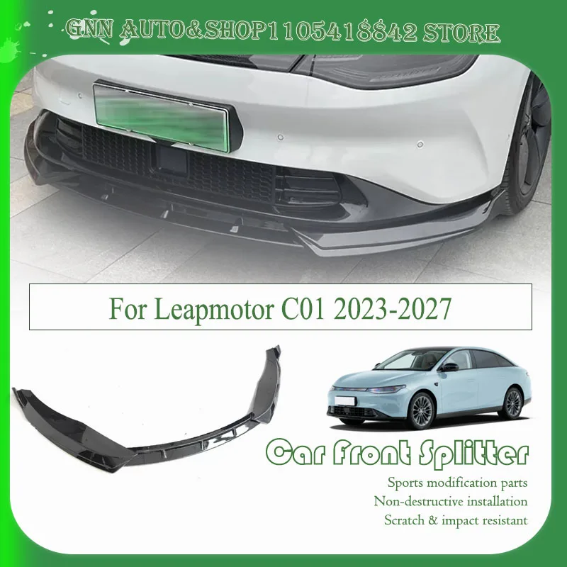 Car Front Bumper Split Lip For Leapmotor C01 2023-2027 ABS Anti-scratch Modification Splitter Glossy Black Decoration Auto Parts