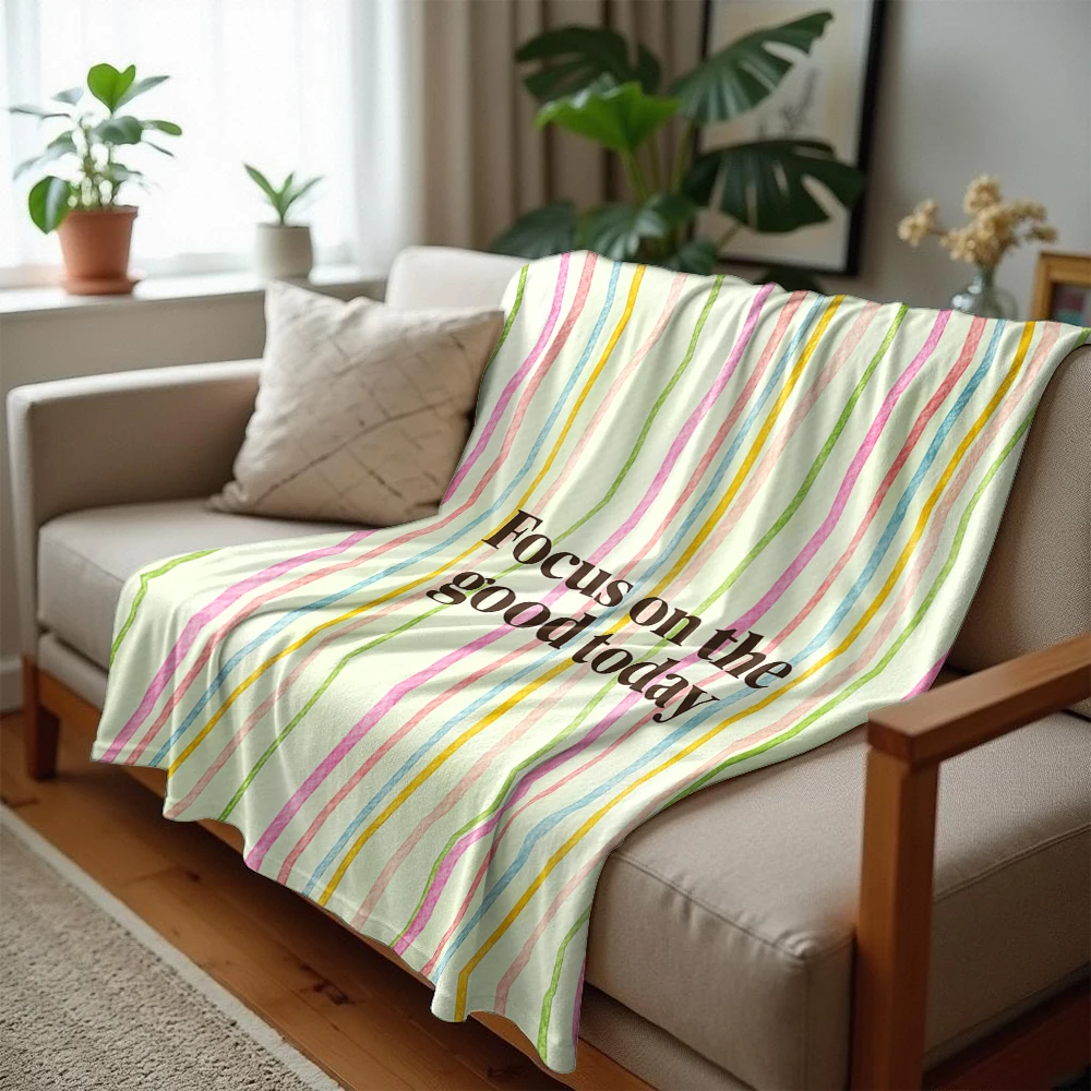 Rainbow Line Positive Ultra Soft Sherpa Fleece Blanket Fluffy Warm Halloween Cozy Throw for Sofa Couch Bedroom Gift All season