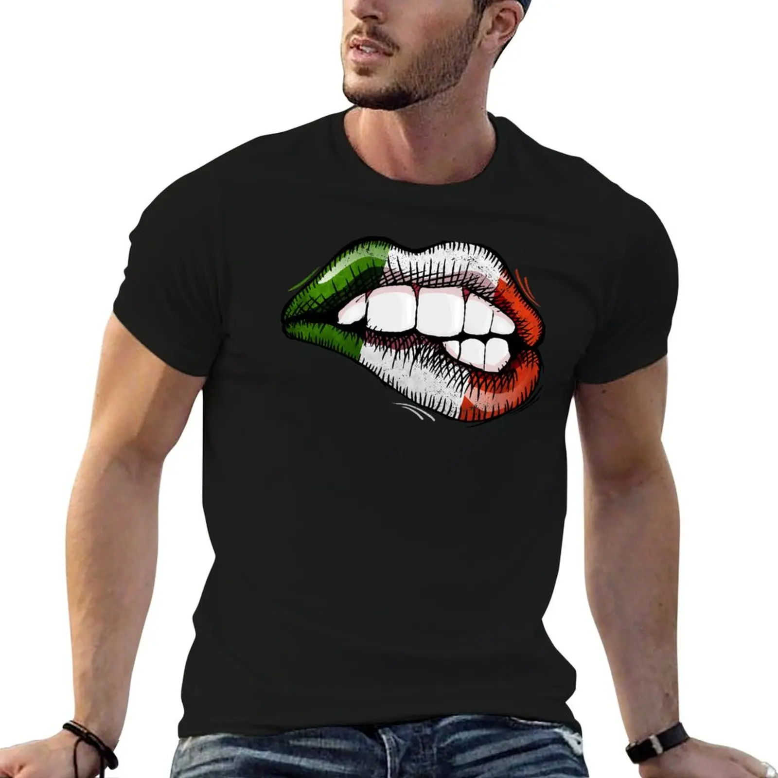 

Sexy Biting Lips Italy Flag Italian Love T-Shirt man tshirt anime t shirts oversize T-Shirt