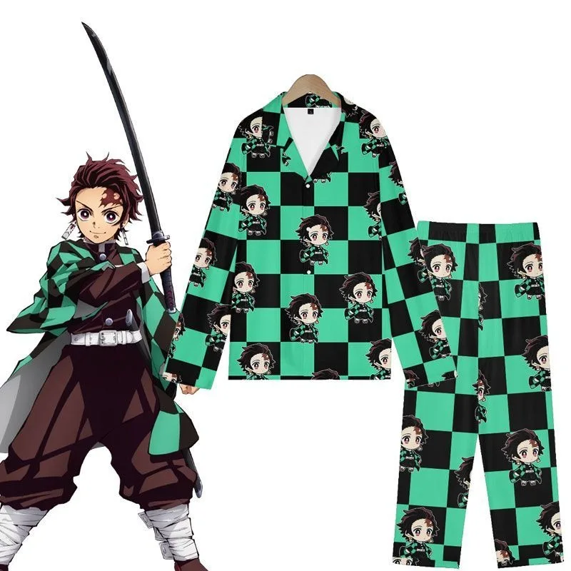 

Пижамный комплект аниме Demon Slayer Kamado Tanjirou, пижамный комплект на весну и лето, мужской и женский хлопковый свободный пижамный костюм, мягкая домашняя одежда