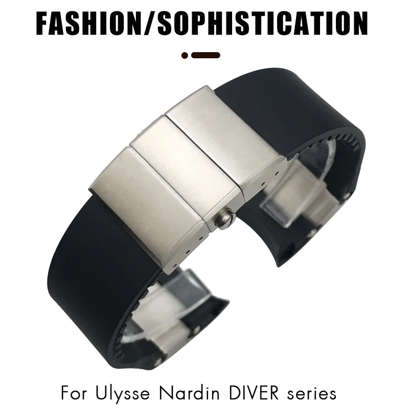 22 مللي متر المطاط سيليكون حزام الساعات صالح ل أوليس ناردين 263 غواص أسود أزرق بني الرياضة مقاوم للماء حزام ساعة اليد مشبك قابل للطي #3